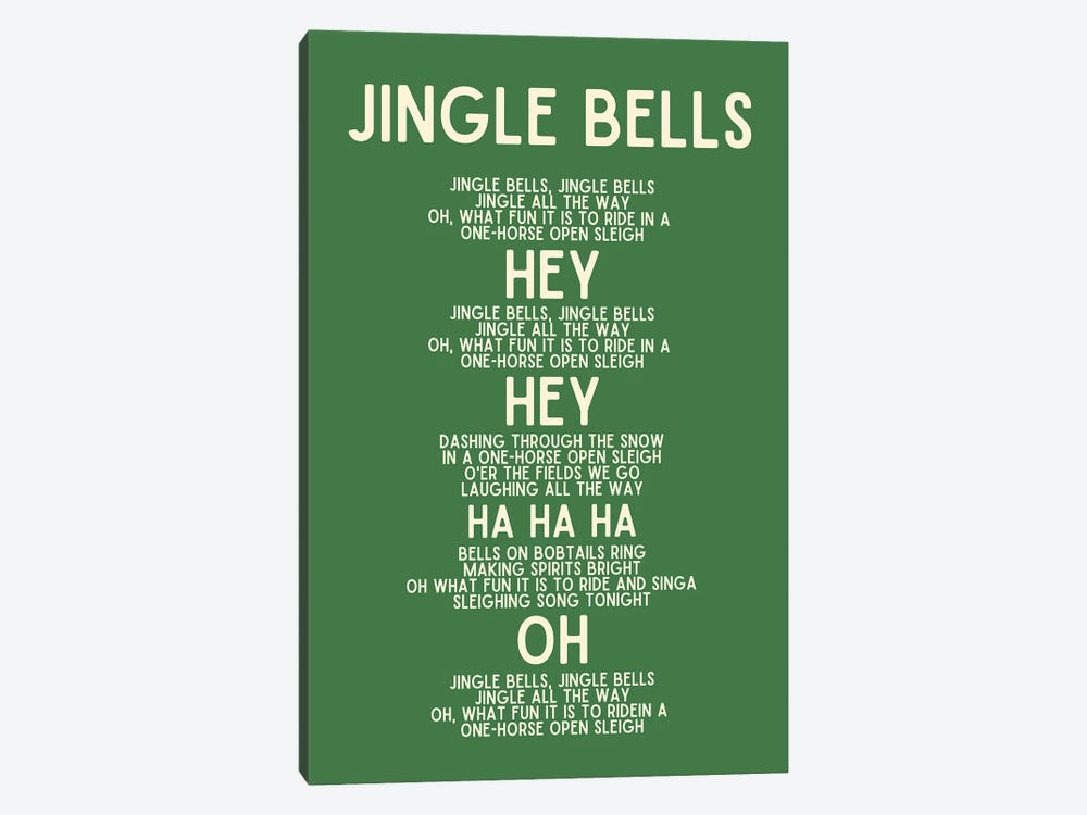 Jingle Bells Christmas Lyrics In Green by Page Turner 1-piece Canvas Art Print