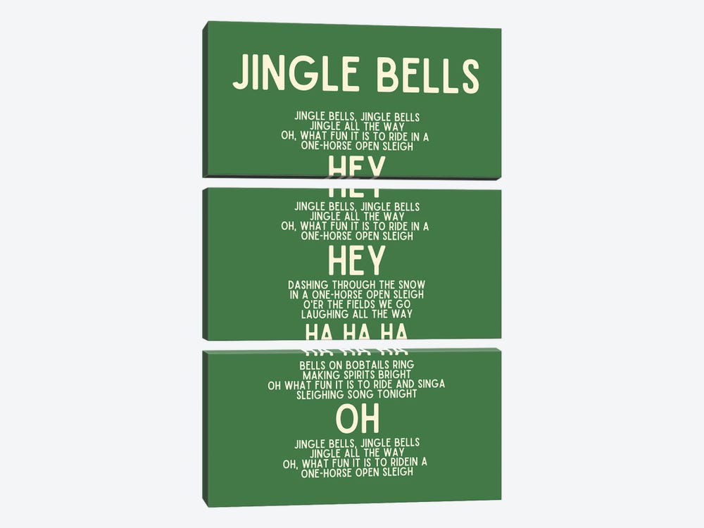 Jingle Bells Christmas Lyrics In Green by Page Turner 3-piece Art Print