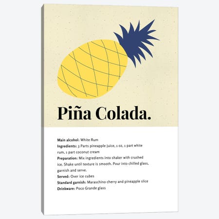 Pina Colada Cocktail Art - Recipe With Organic Abstract Pineapple Design Canvas Print #DHV108} by Design Harvest Canvas Wall Art