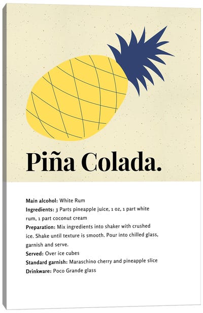 Pina Colada Cocktail Art - Recipe With Organic Abstract Pineapple Design Canvas Art Print - Piña Colada