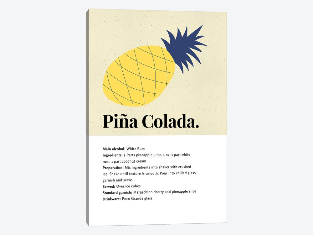Pina Colada Cocktail Art - Recipe With Organic Abstract Pineapple Design by Page Turner 1-piece Canvas Art