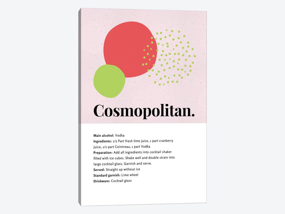 Cosmopolitan Cocktail Bar Art - Recipe With Organic Abstract Lime And Cranberry Design by Page Turner 1-piece Art Print