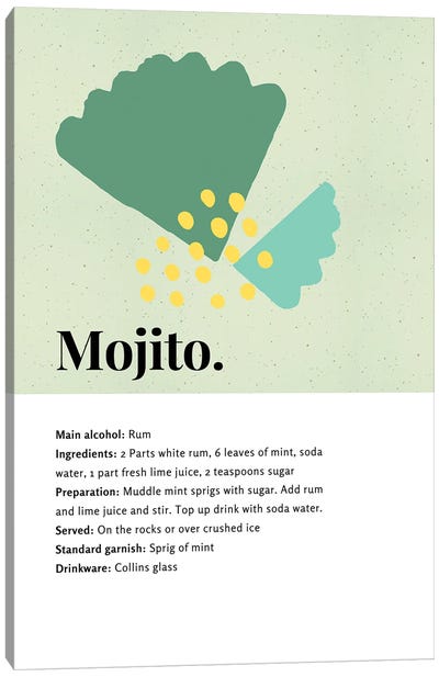 Mojito Cocktail Bar Art - Recipe With Organic Abstract Mint Leaf Design Canvas Art Print - Page Turner