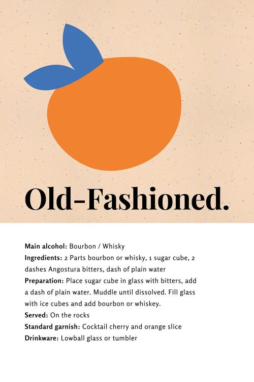 Old-Fashioned Cocktail Bar Art - Recipe With Organic Abstract Orange Design