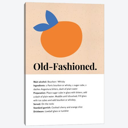 Old-Fashioned Cocktail Bar Art - Recipe With Organic Abstract Orange Design Canvas Print #DHV112} by Page Turner Canvas Print