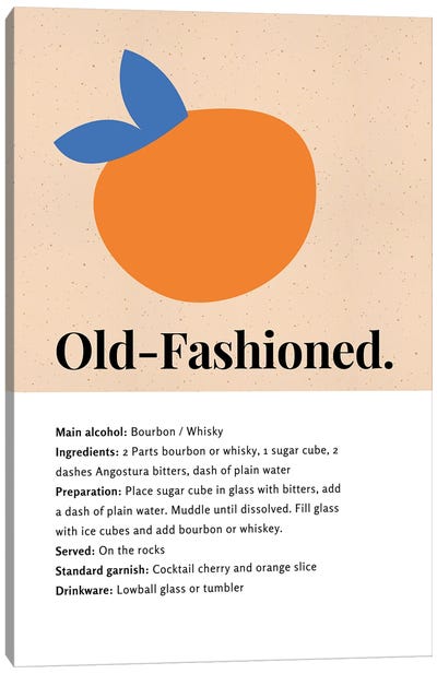 Old-Fashioned Cocktail Bar Art - Recipe With Organic Abstract Orange Design Canvas Art Print - Old Fashioned
