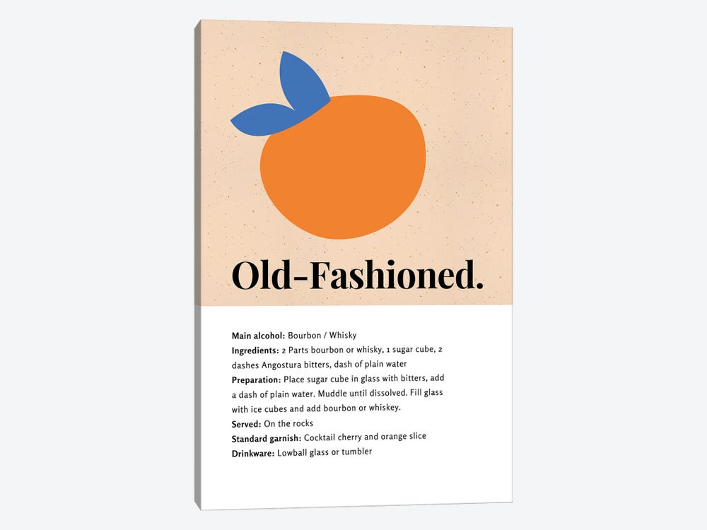 Old-Fashioned Cocktail Bar Art - Recipe With Organic Abstract Orange Design by Page Turner 1-piece Art Print