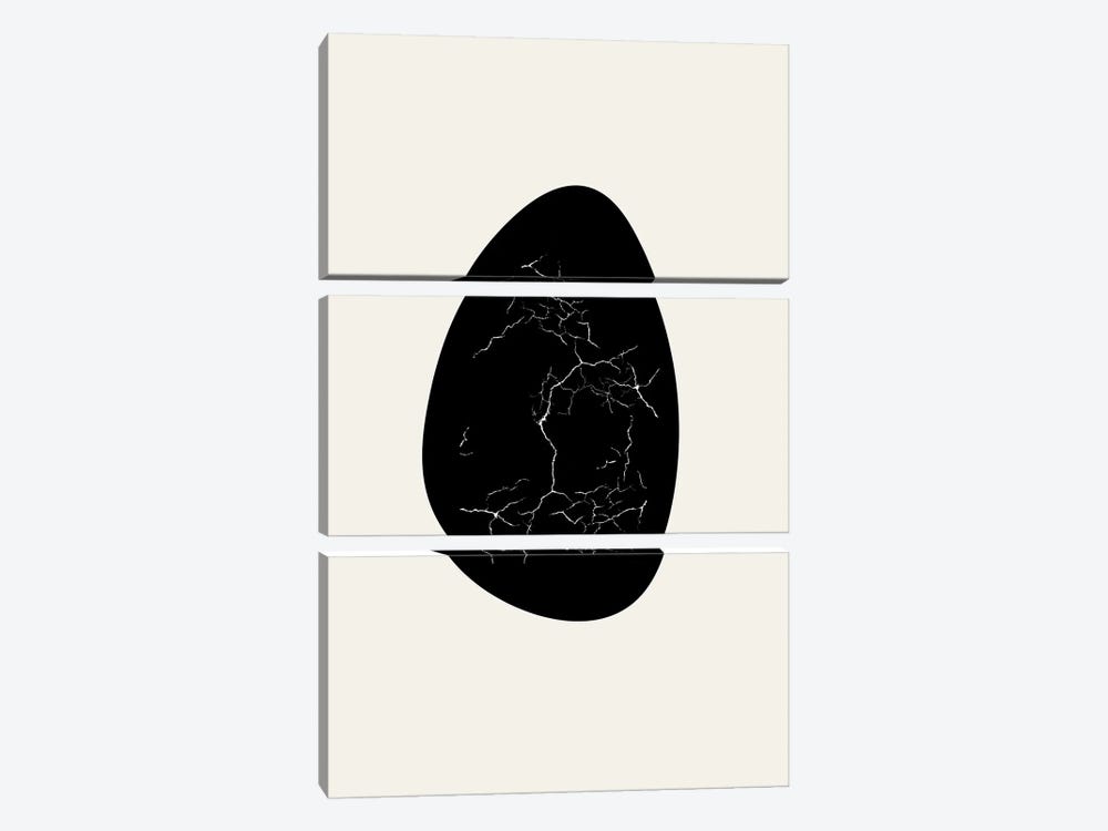 Nest Series - Black Marbled Abstract Egg Shape by Page Turner 3-piece Canvas Art