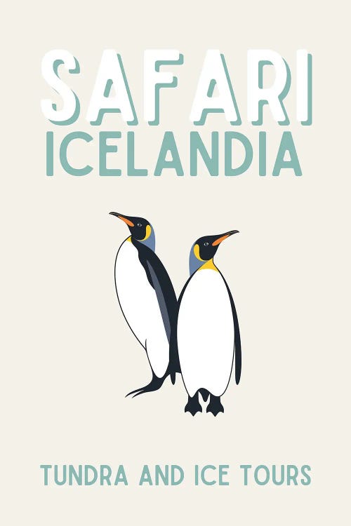 Safari Series - Vintage Iceland Travel With Penguins by Page Turner wall art