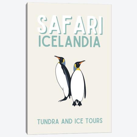 Safari Series - Vintage Iceland Travel With Penguins Canvas Print #DHV198} by Page Turner Art Print