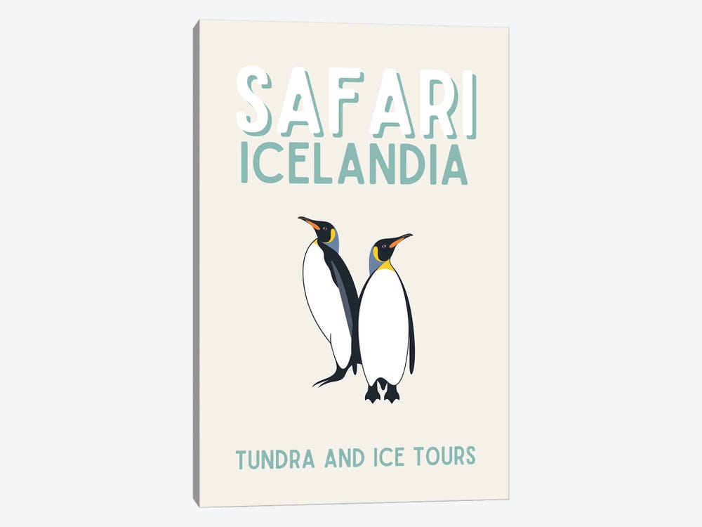 Safari Series - Vintage Iceland Travel With Penguins by Page Turner 1-piece Canvas Art Print