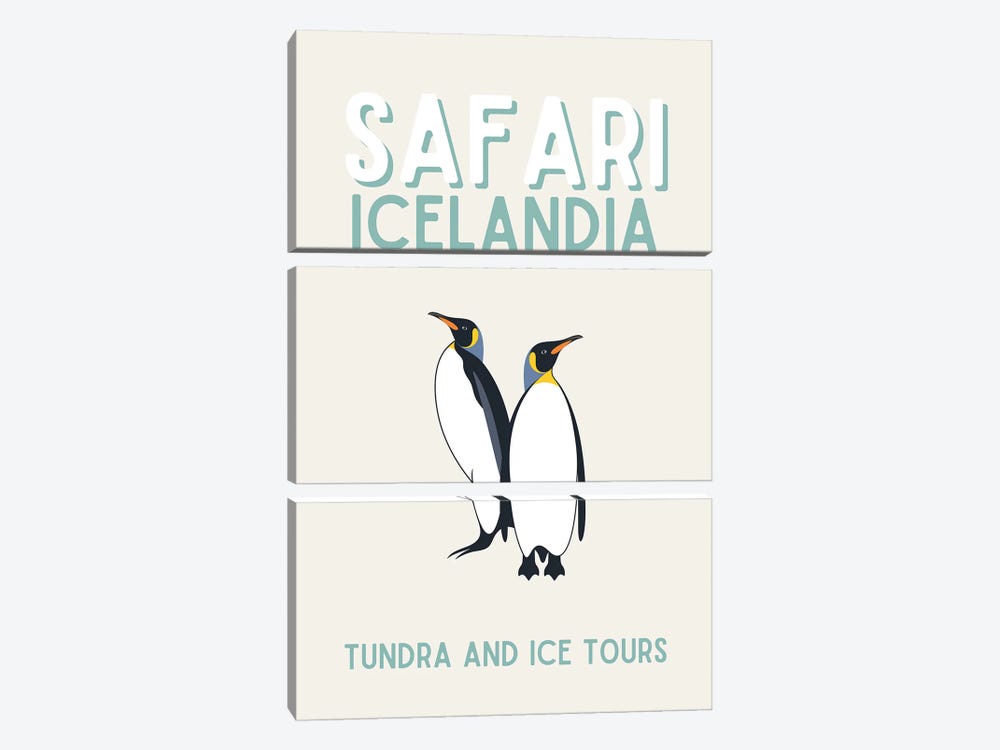 Safari Series - Vintage Iceland Travel With Penguins by Page Turner 3-piece Canvas Art Print
