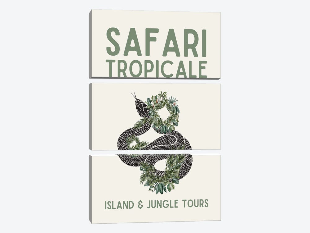 Safari Series - Vintage Tropical Travel With Snake by Page Turner 3-piece Canvas Wall Art