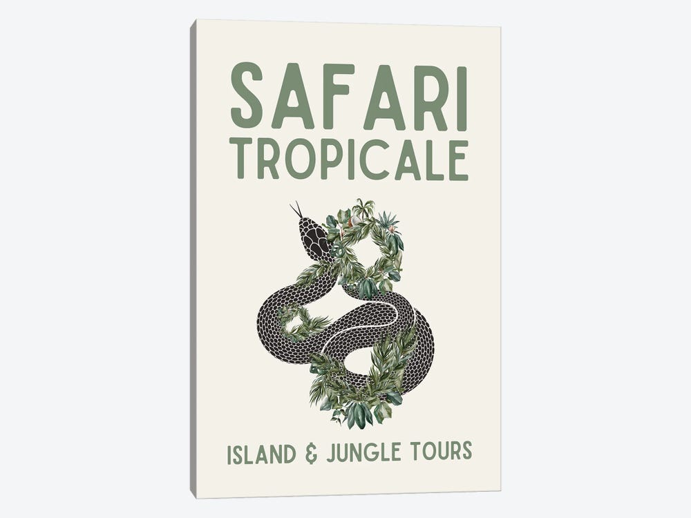 Safari Series - Vintage Tropical Travel With Snake by Page Turner 1-piece Canvas Wall Art