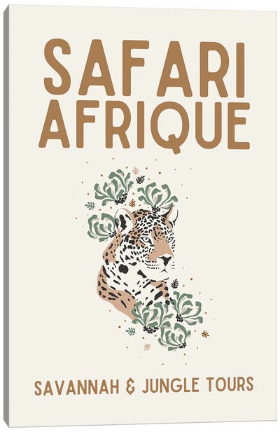 Safari Series - Vintage African Travel With Leopard Canvas Art Print - Page Turner