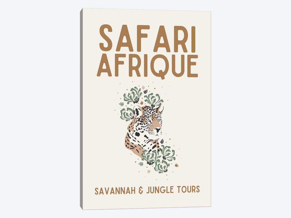Safari Series - Vintage African Travel With Leopard by Page Turner 1-piece Canvas Art Print