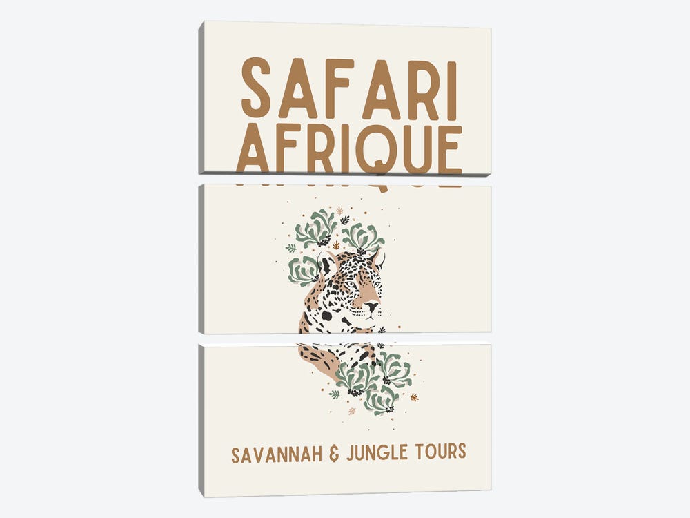 Safari Series - Vintage African Travel With Leopard by Page Turner 3-piece Canvas Art Print