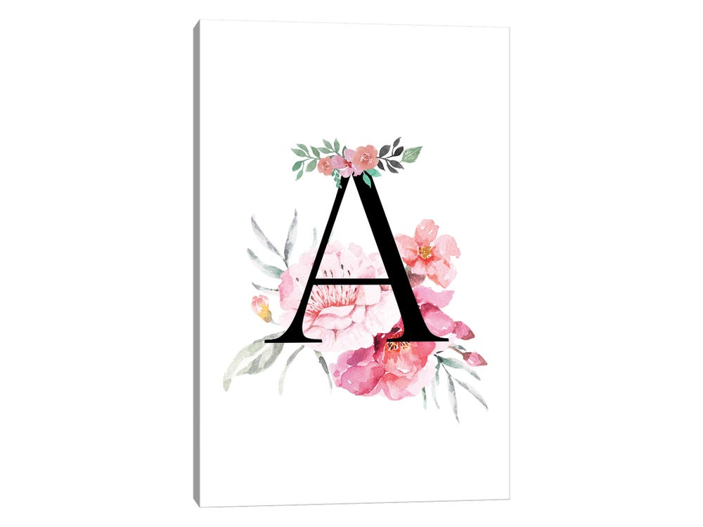 Vintage Watercolor Flowers Black Monogram Letter V | Poster
