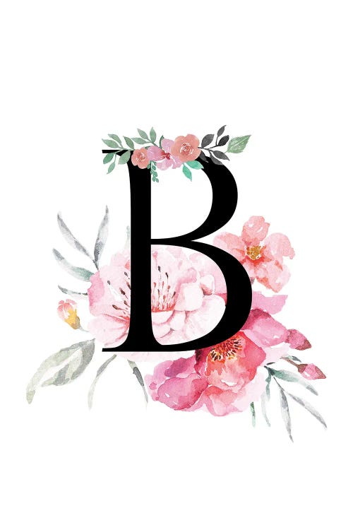 'B' Initial Monogram With Watercolor Flowers by Page Turner wall art