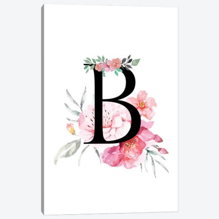 'B' Initial Monogram With Watercolor Flowers Canvas Print #DHV216} by Page Turner Canvas Print