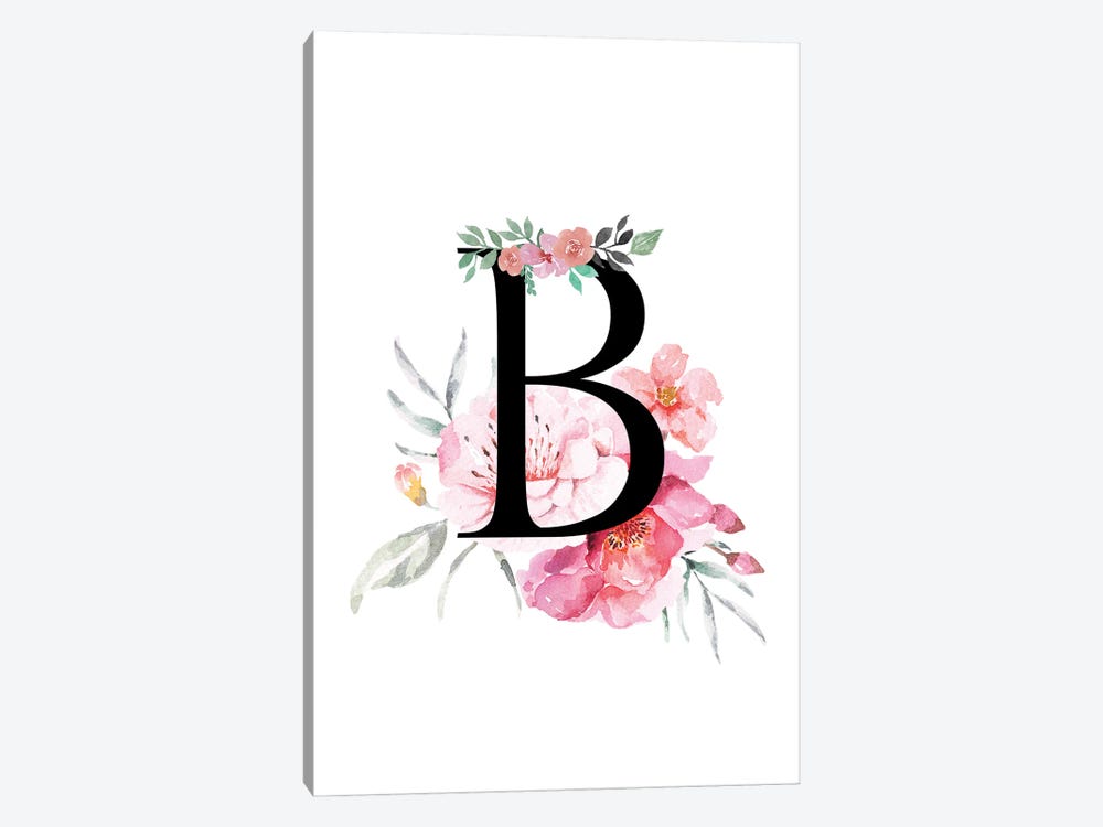 'B' Initial Monogram With Watercolor Flowers by Page Turner 1-piece Canvas Art Print