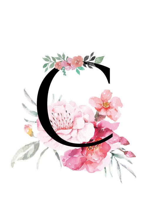 'C' Initial Monogram With Watercolor Flowers by Page Turner wall art