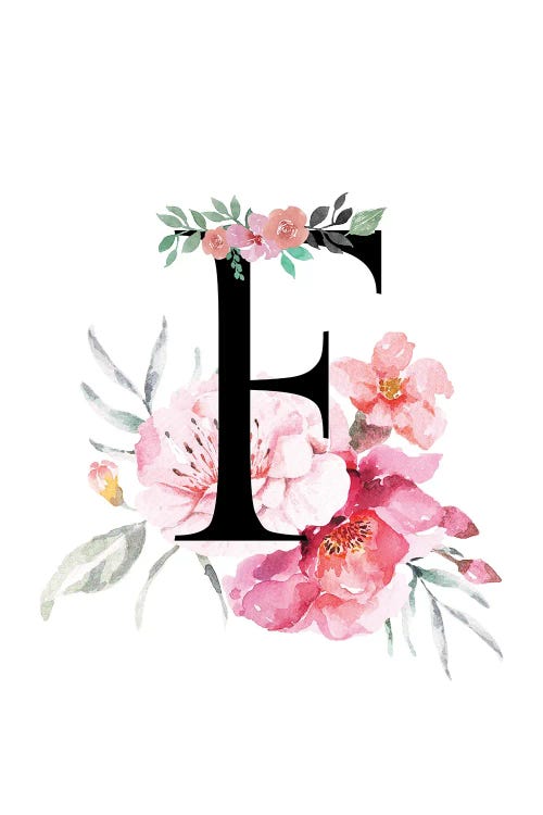 'F' Initial Monogram With Watercolor Flowers