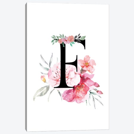 'F' Initial Monogram With Watercolor Flowers Canvas Print #DHV220} by Design Harvest Art Print