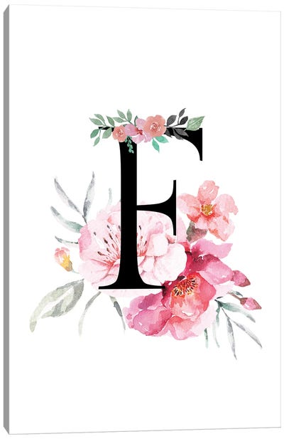'F' Initial Monogram With Watercolor Flowers Canvas Art Print - Page Turner