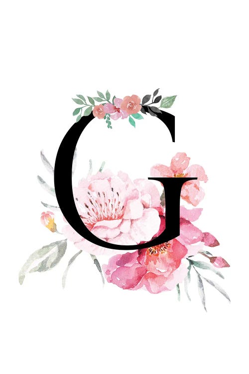 'G' Initial Monogram With Watercolor Flowers