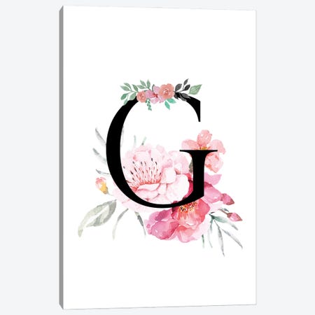 'G' Initial Monogram With Watercolor Flowers Canvas Print #DHV221} by Page Turner Art Print