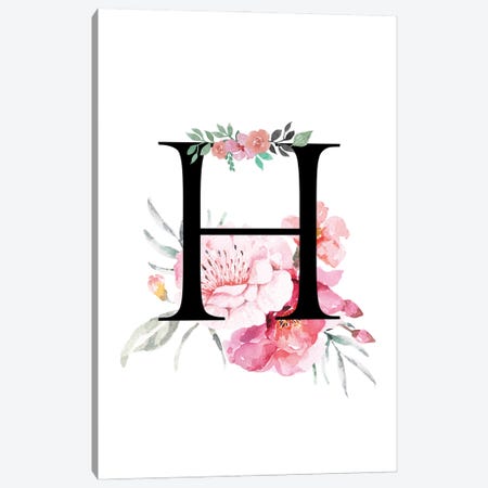 'H' Initial Monogram With Watercolor Flowers Canvas Print #DHV222} by Page Turner Art Print