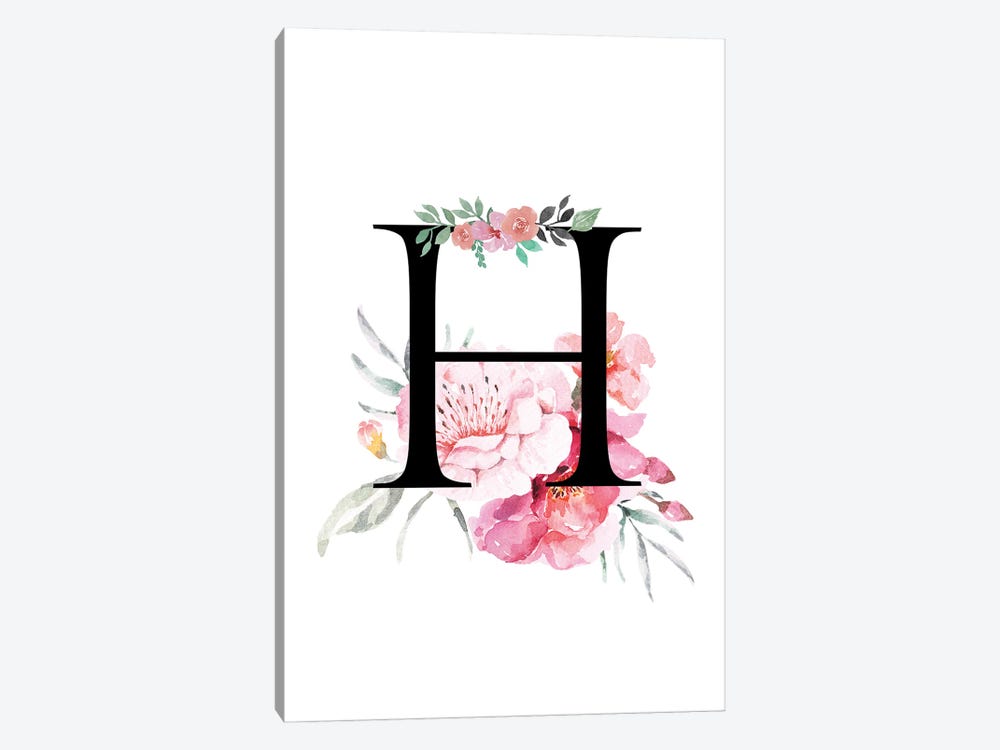 'H' Initial Monogram With Watercolor Flowers by Page Turner 1-piece Canvas Art