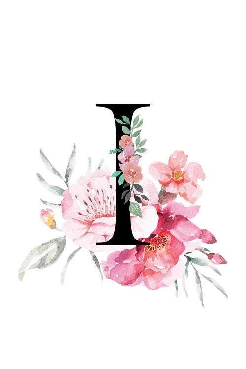 'I' Initial Monogram With Watercolor Flowers