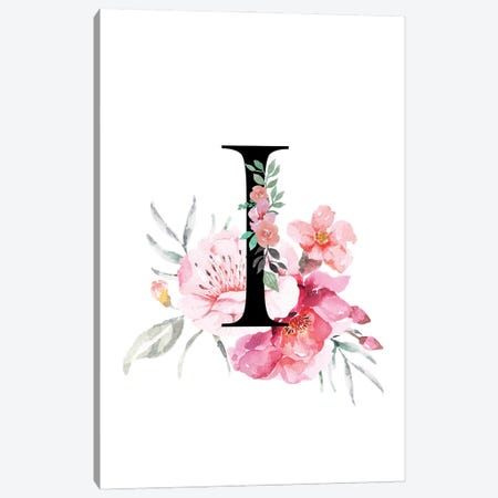 'I' Initial Monogram With Watercolor Flowers Canvas Print #DHV223} by Design Harvest Canvas Art Print