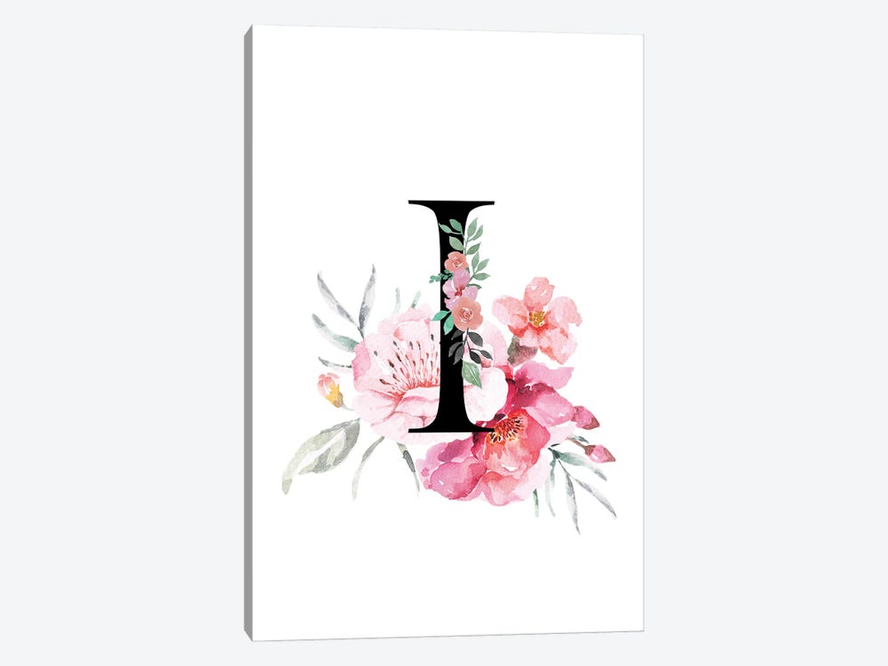 'I' Initial Monogram With Watercolor Flowers by Page Turner 1-piece Canvas Print