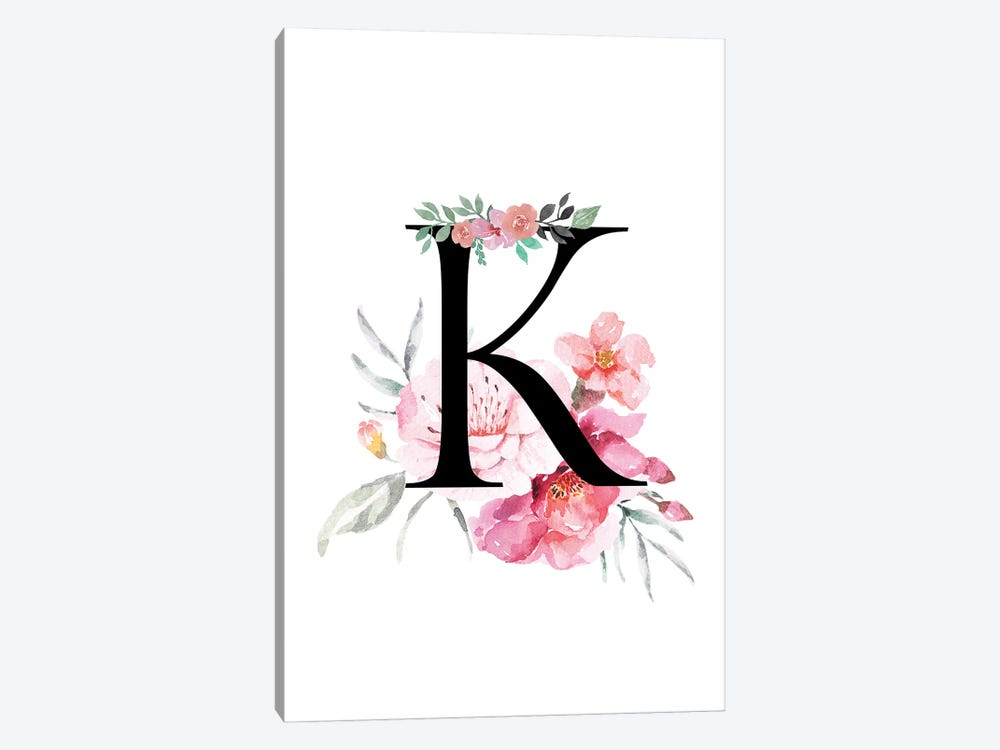 'K' Initial Monogram With Watercolor Flowers by Page Turner 1-piece Art Print