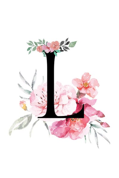 'L' Initial Monogram With Watercolor Flowers by Page Turner canvas print