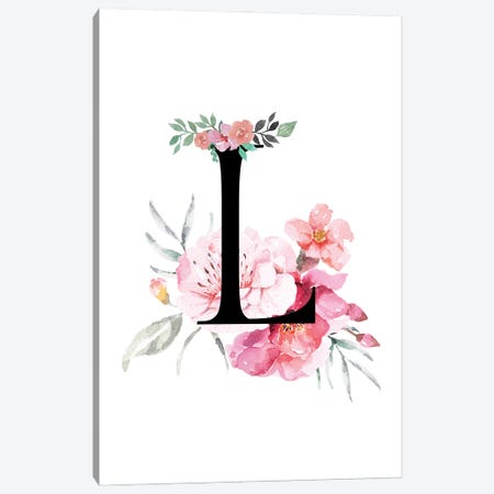 'L' Initial Monogram With Watercolor Flowers Canvas Print #DHV226} by Page Turner Canvas Wall Art