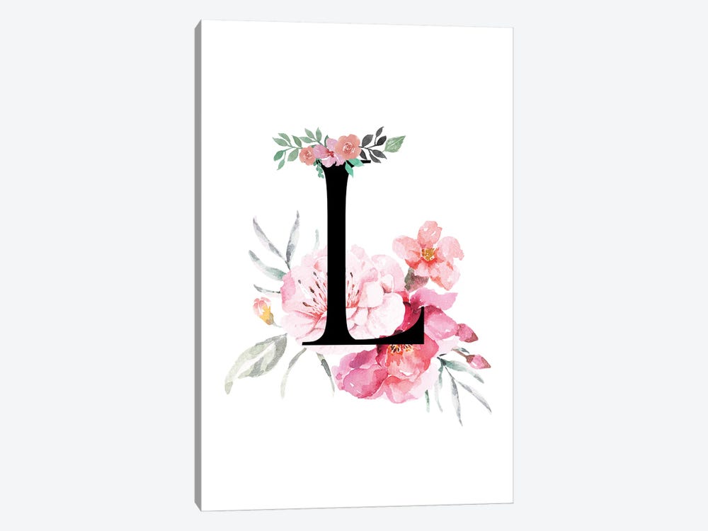 'L' Initial Monogram With Watercolor Flowers by Page Turner 1-piece Canvas Artwork