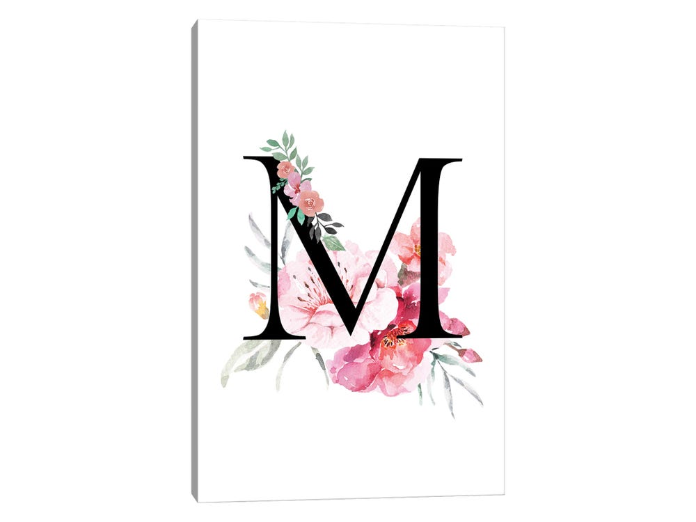 Watercolor floral monogram, letter - classic blue decorated with