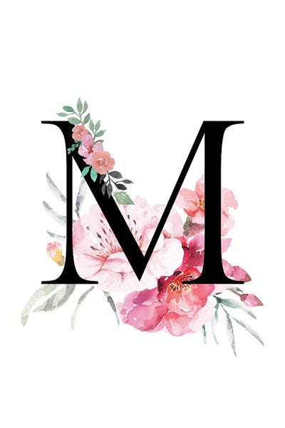 Alphabet: 'M' Initial Monogram With Watercolor Flowers by Page Turner