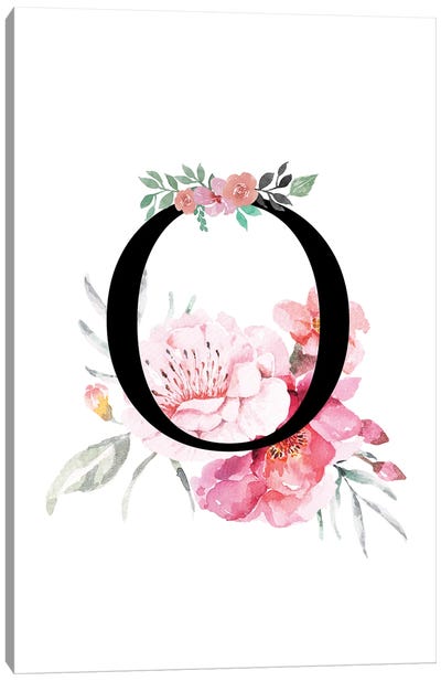 'O' Initial Monogram With Watercolor Flowers Canvas Art Print - Design Harvest