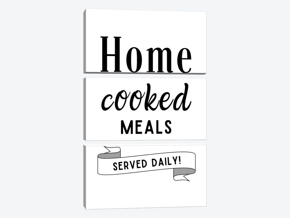 Home Cooked Meals Served Daily Kitchen Quote by Page Turner 3-piece Canvas Art Print