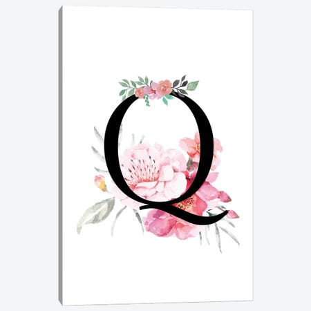 'Q' Initial Monogram With Watercolor Flowers Canvas Print #DHV231} by Design Harvest Canvas Art