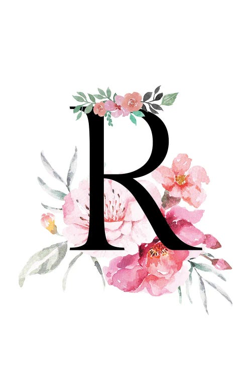 'R' Initial Monogram With Watercolor Flowers