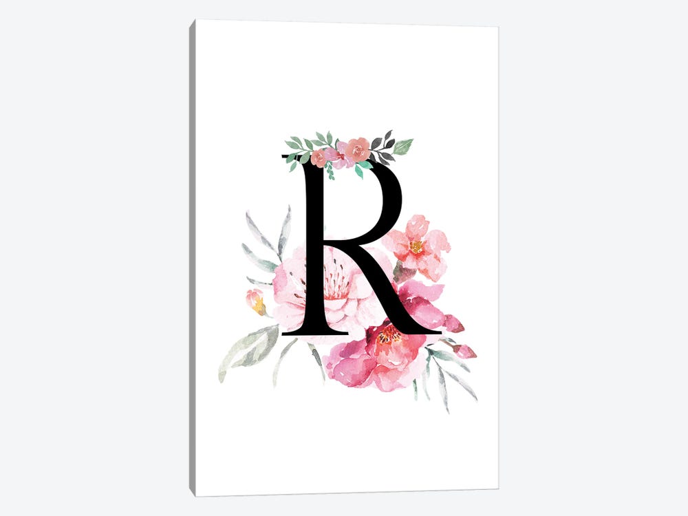 'R' Initial Monogram With Watercolor Flowers by Page Turner 1-piece Canvas Art Print