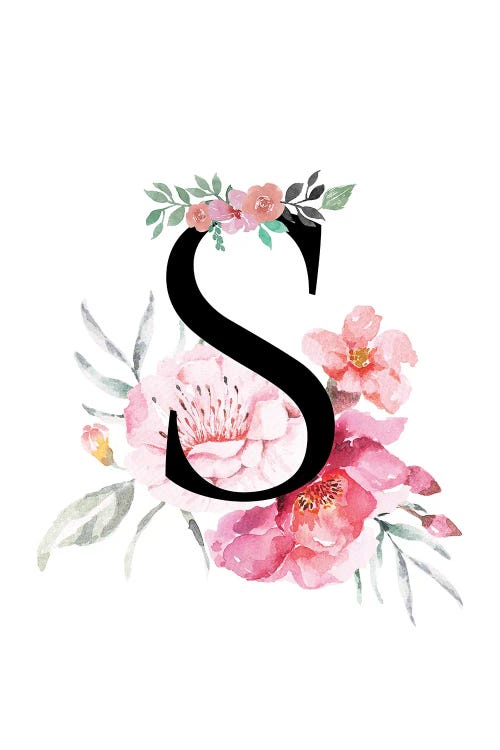 'S' Initial Monogram With Watercolor Flowers