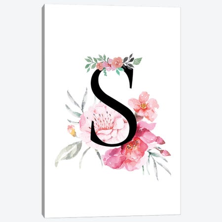 'S' Initial Monogram With Watercolor Flowers Canvas Print #DHV233} by Page Turner Canvas Artwork