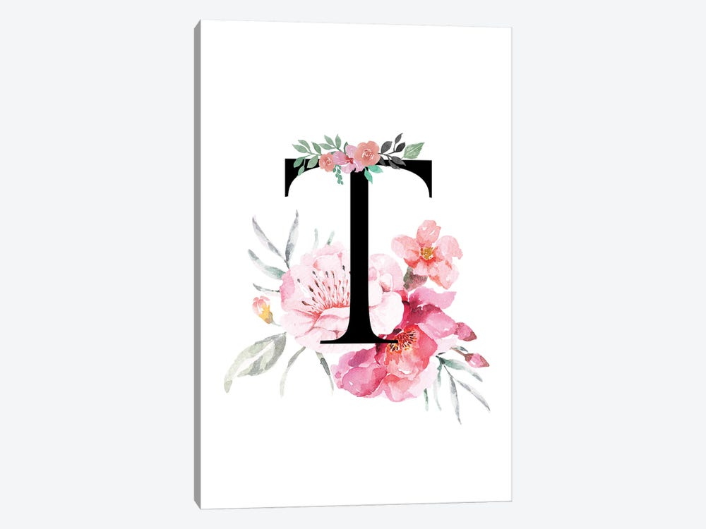 'T' Initial Monogram With Watercolor Flowers by Page Turner 1-piece Art Print
